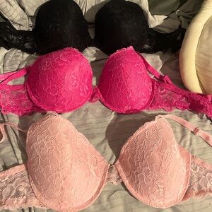 Juicy Couture Lace Bra Set - Black, Pink, and Light Pink
